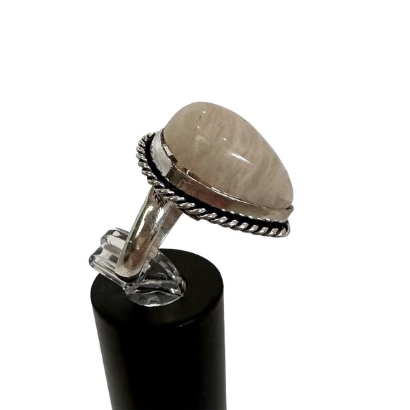 💕 Natural Peach Pear Moonstone Silver overlay Ring Size adjustable - Picture 3 of 6